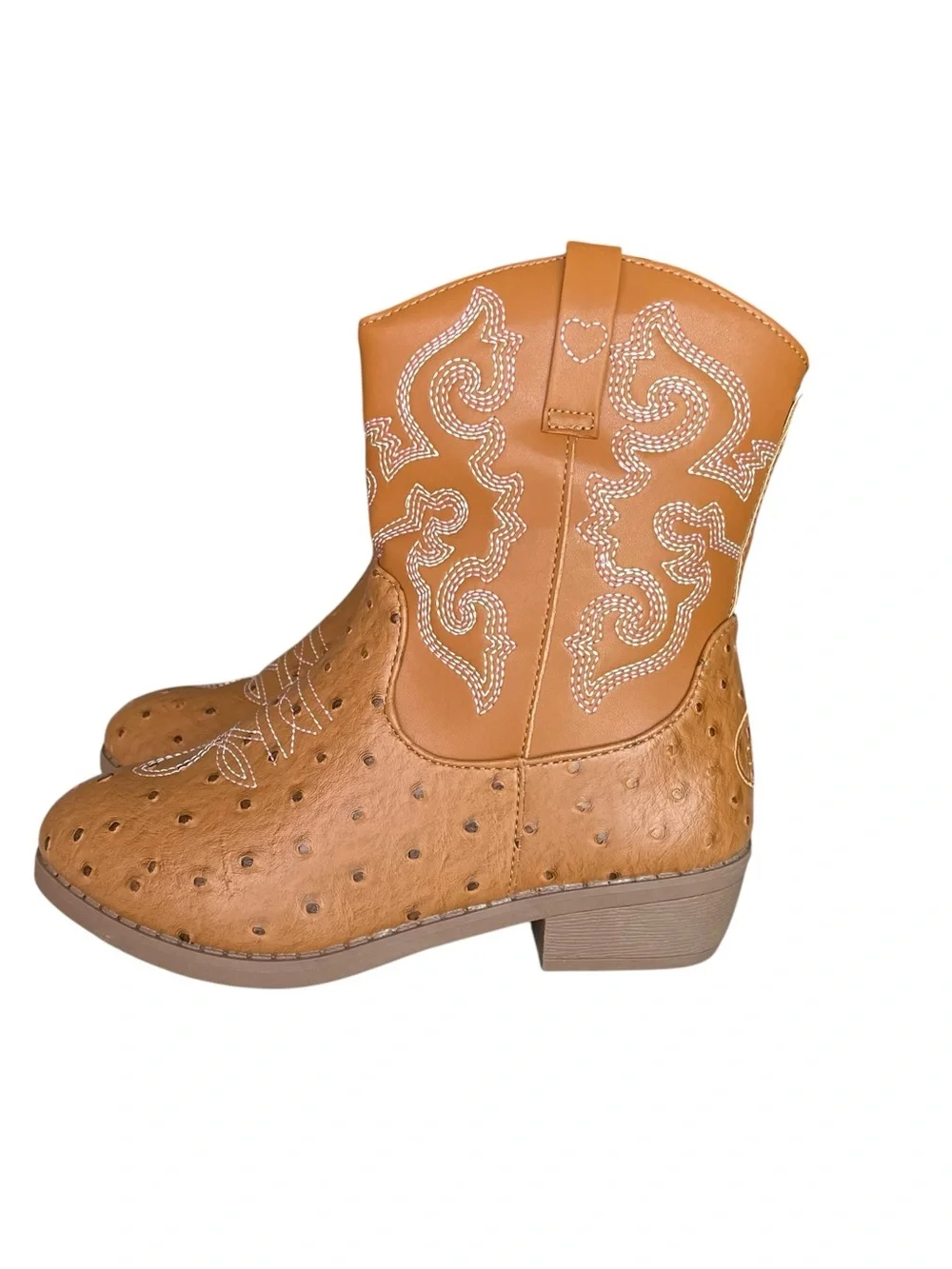 PAWZ Cognac Brown Western Boots Faux Leather and Ostrich Little Girl Size 3